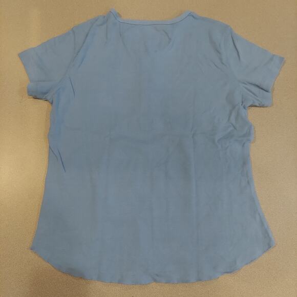 TeeCo Shirt Women's Size Large Quarter Button Blue Short Sleeve Top - Picture 2 of 6